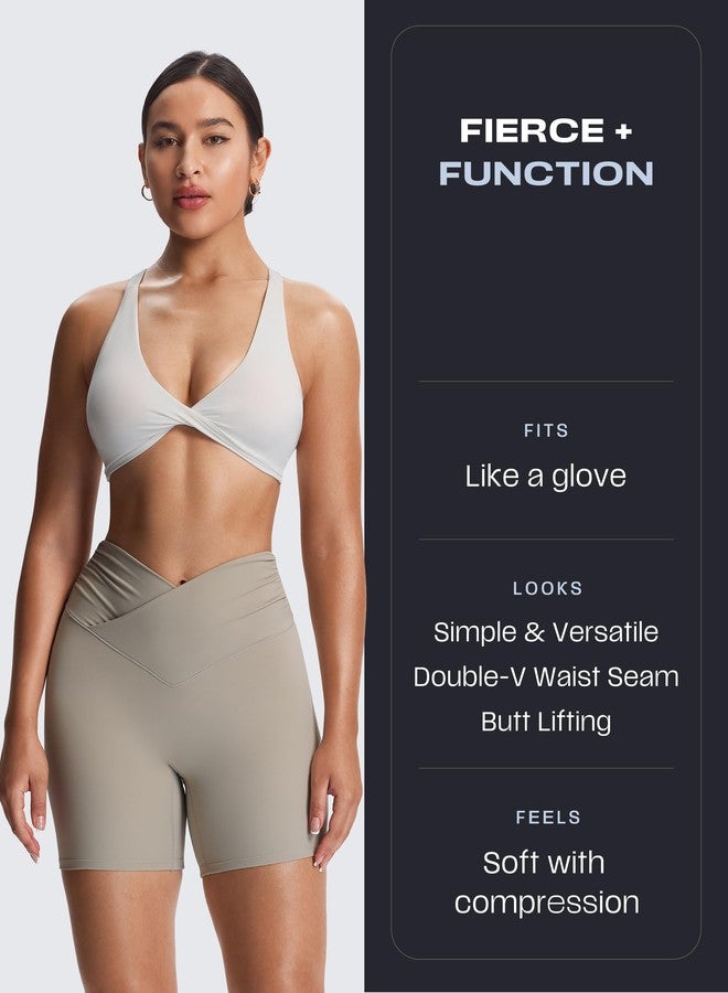 Aoxjox Venus Workout Biker Shorts for Women Cross-Waist Tummy Control High Waisted Hidden Scrunch Yoga Short 6" (Mink, Small) - Image 3